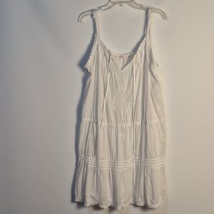 La Cera Boutique W XL Boho White Embroidered Peasant Tiered Summer Beach Dress